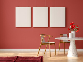 Minimalist Interior of modern living room 3D rendering