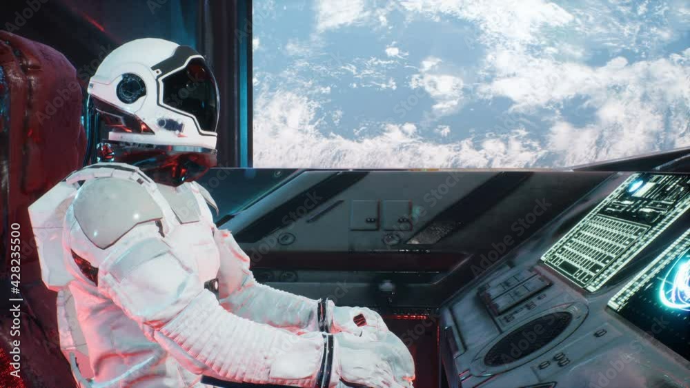 Canvas Prints astronauts fly by in an interstellar spacecraft fly past a new unexplored planet. the animation is f