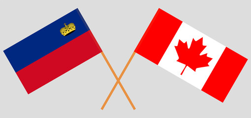Crossed flags of Liechtenstein and Canada. Official colors. Correct proportion