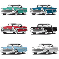 1950's Classic Vintage Car Vector Illustrations in several colors