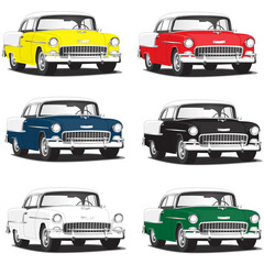 1950's Classic Vintage Car Vector Illustrations in several colors
