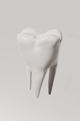 A healthy white molar tooth with three roots on a white background. Isolated view, 3d render