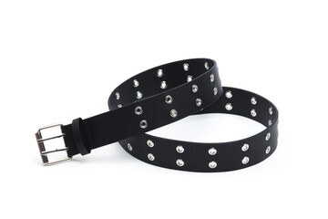 black belt with rivets and buckle rock theme isolated on white background .