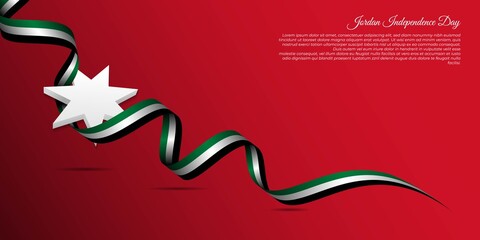 Jordan Independence Day background design. jordan red background with star and flying ribbon
