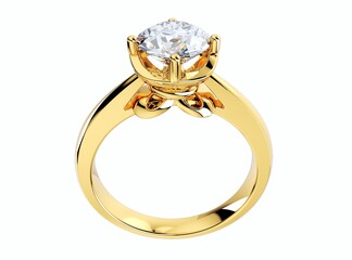 Yellow Gold Engagement Ring, 3d Rendering-CC110