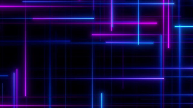 Abstract colorful background in bright neon blue and purple colors. Modern colorful wallpaper. Futuristic abstract backdrop. Slow moving laser beams. Seamless loop animation.