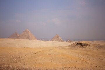 Fototapeta na wymiar pyramids of Giza with Cairo in the background