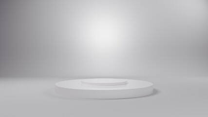 3D White Podium for packaging presentation. Product display with colorful plastic textures. Natural beauty pedestal on white. 3d illustration