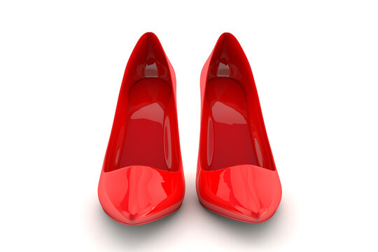 Elegant red women's shoes with white background. 3d render