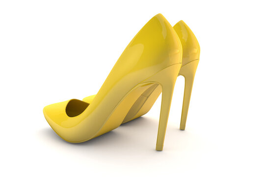 Heeled shoes. Elegant yellow women's shoes. 3d render