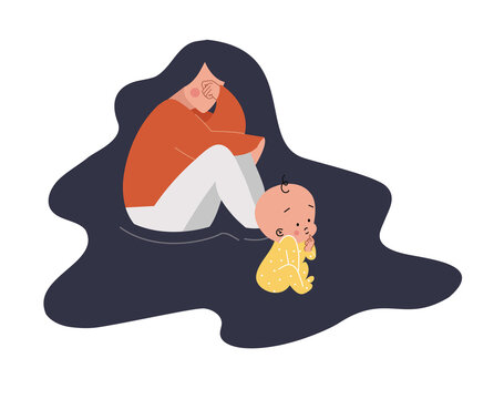 Vector Flat Style Modern Illustration Postpartum Depression