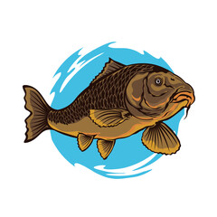 Carp fishing logo vector illustration, perfect for fish business supplier company logo, emblems, labels, badges and design elements, club logo and tournament