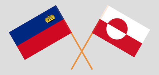Crossed flags of Liechtenstein and Greenland. Official colors. Correct proportion