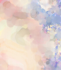 Soft watercolor wallpaper. Artistic painting with softly brushed colors. Pastel colors dabbed background. Painted abstract wall art.