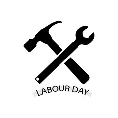 Labor day, hammer and wrench. Black icon on a white background. 