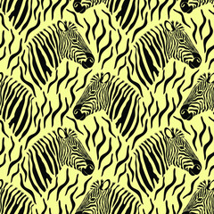Fototapeta na wymiar Zebra seamless pattern in vector, fabric, yellow background, pattern 
