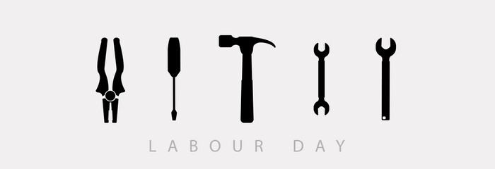 Set of tools, pliers, screwdriver, hammer, wrench. Labor Day. 