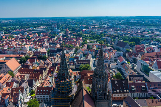 Aerial view of downtown Ulm from the cathedral, the tallest church in the world Germany - Powered by Adobe