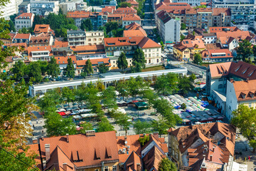 Naklejka premium Aerial view of the Ljubljana Market, Slovenia