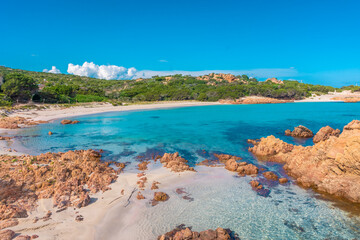 Amazing pink sand beach in Budelli Island, Maddalena Archipelago, Sardinia Italy