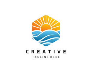 Modern Tropical Sunset logo, Tour and travel logo design.
