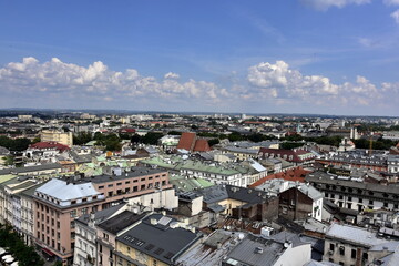 Fototapeta na wymiar Kraków, Rynek Główny, stare miasto, panorama w Wieży Mariackiej,