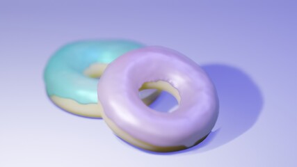 sweet creamy donats upper view, 3d illustration, 3d rendering