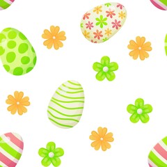 Easter egg seamless pattern. Texture with flowers. Can be used as easter hunt element for web banners, posters and web pages background, wallpaper, spring greeting cards.