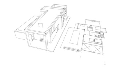 modern house architectural sketch 3d illustration  © Yurii Andreichyn