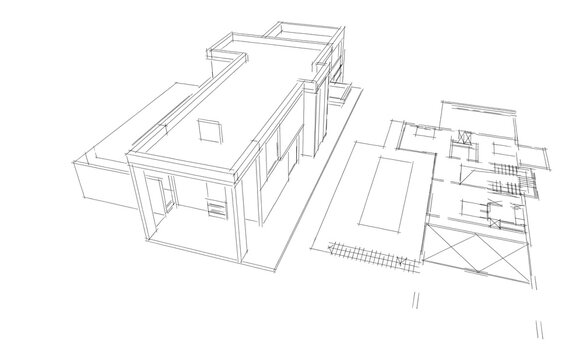 modern house architectural sketch 3d illustration 
