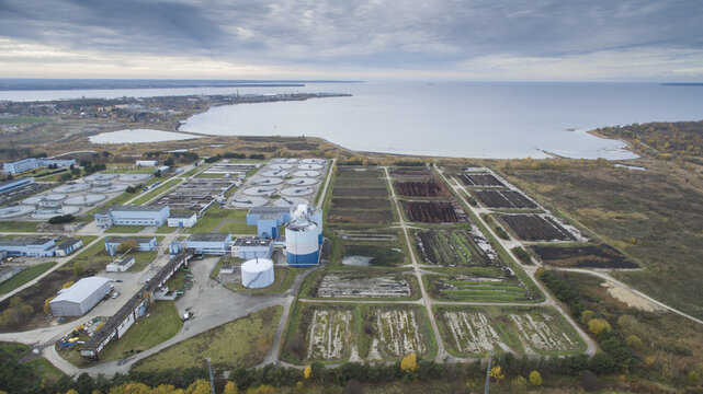 Drone aerial image of the wastewater treatment plant