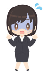 汗をかいて慌てるビジネススーツ姿の女性