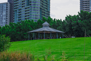 Gazebo in a lush green sydney park NSW Australia 