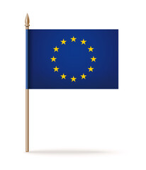 European Union flag on wooden pole. European Union flag isolated on white background. Vector illustration