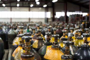Cilinder with mixed gases. Tanks with compressed gas for industry. Liquefied oxygen production....