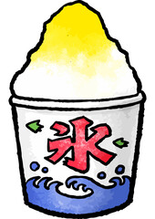 【手描きベクター食べ物イラスト素材】レモン味のかき氷のイラスト【縁日・お祭り・屋台の食べ物】