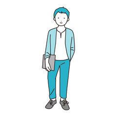 おしゃれなファッションの男性の全身イラスト