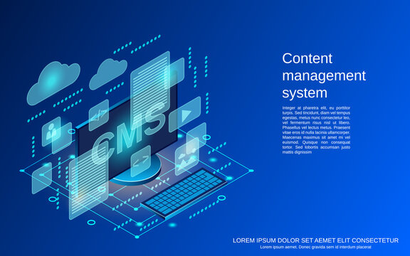 Content management system, web application development, website interface design flat 3d isometric vector concept illustration