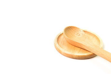 Round wooden plate isolated on a white background