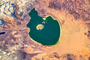 Mono Lake in California, USA. Digital enhancement reflecting the artist's interpretation of the...