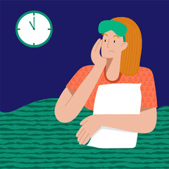 Insomnia. The woman cannot sleep. Female character suffers from insomnia. Sleep disorder, sleeplessness concept.