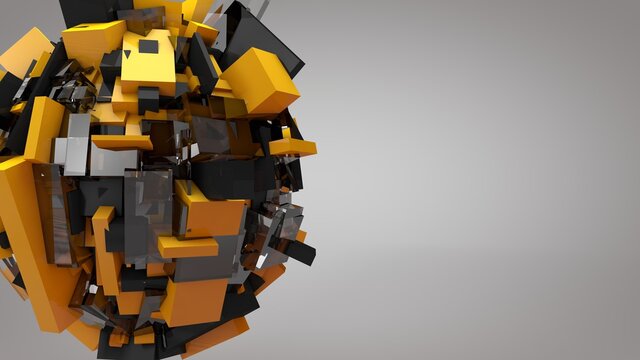 Dise&ntilde;o Abstracto de esferas coloridas. Ilustraci&oacute;n futurista para fondo.  Rener 3d iceberg, sci fi, paisaje, metal, liquido, geometr&iacute;a.