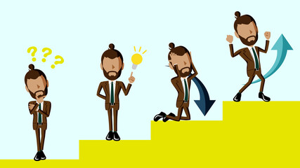 課題を解決して成功する人物のイラスト	