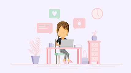 自宅でPC作業をする人物のイラスト	