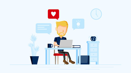 自宅でPC作業をする人物のイラスト	