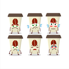 Coffee milk cup cartoon character with sad expression