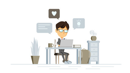 自宅でPC作業をする人物のイラスト	