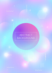 Liquid shapes background with dynamic fluid. Holographic bauhaus gradient with memphis elements.