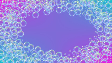Fizz background with shampoo foam and soap bubbles.