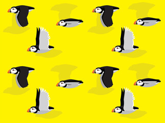 Animal Animation Sequence Atlantic Puffin Flying Cartoon Vector Seamless Wallpaper